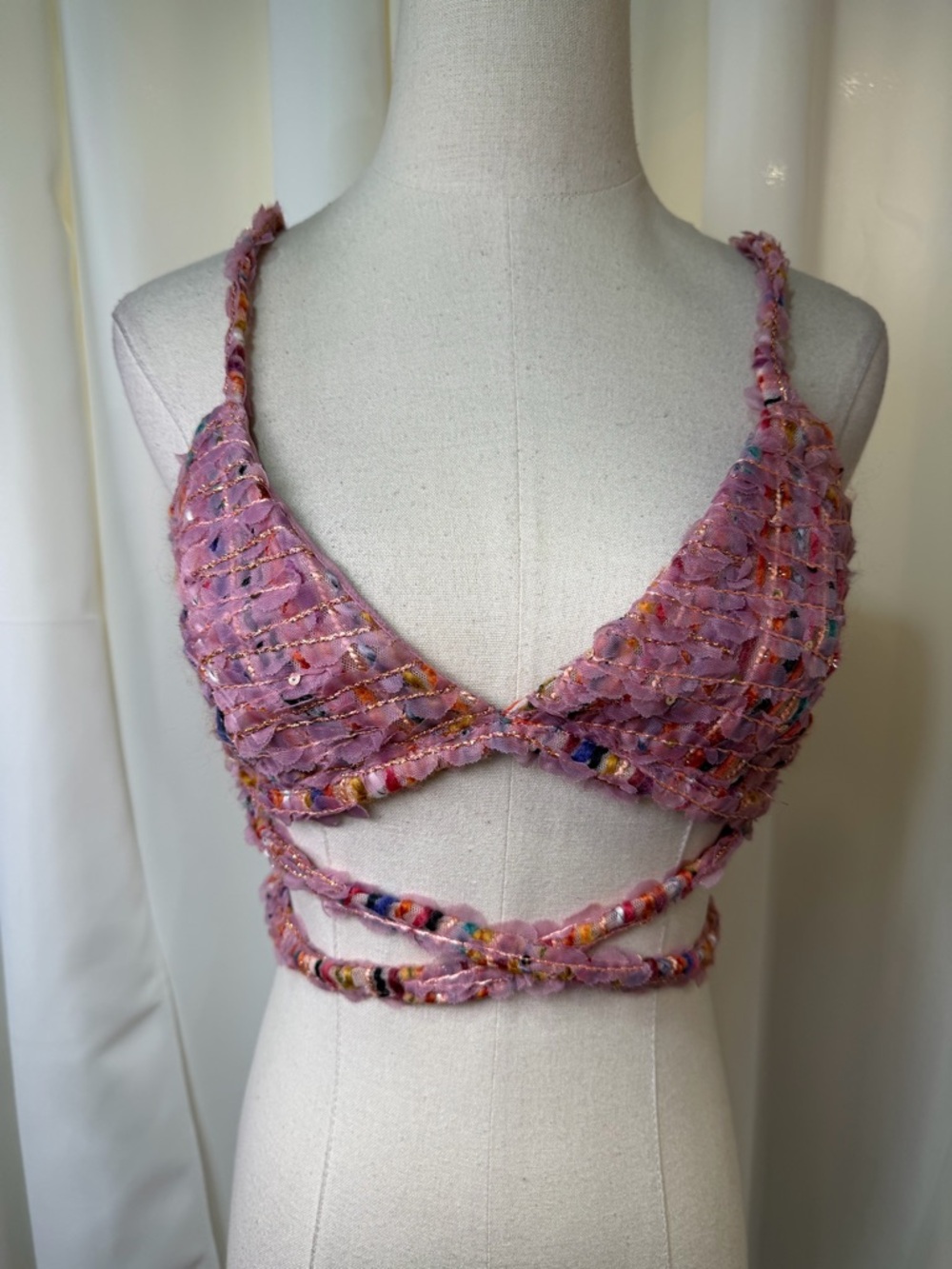 NWT For Love And Lemons ‘Dionne’ Bralette Top in Pink Multicolor Tweed Size M - Picture 5 of 16